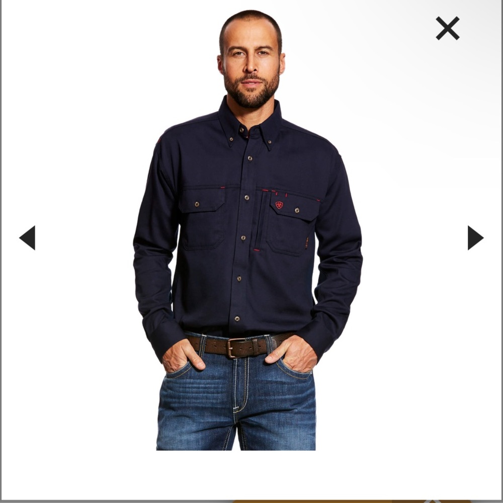 Ariat FR Fire Retardant Solid Vent Work Shirt Navy Blue